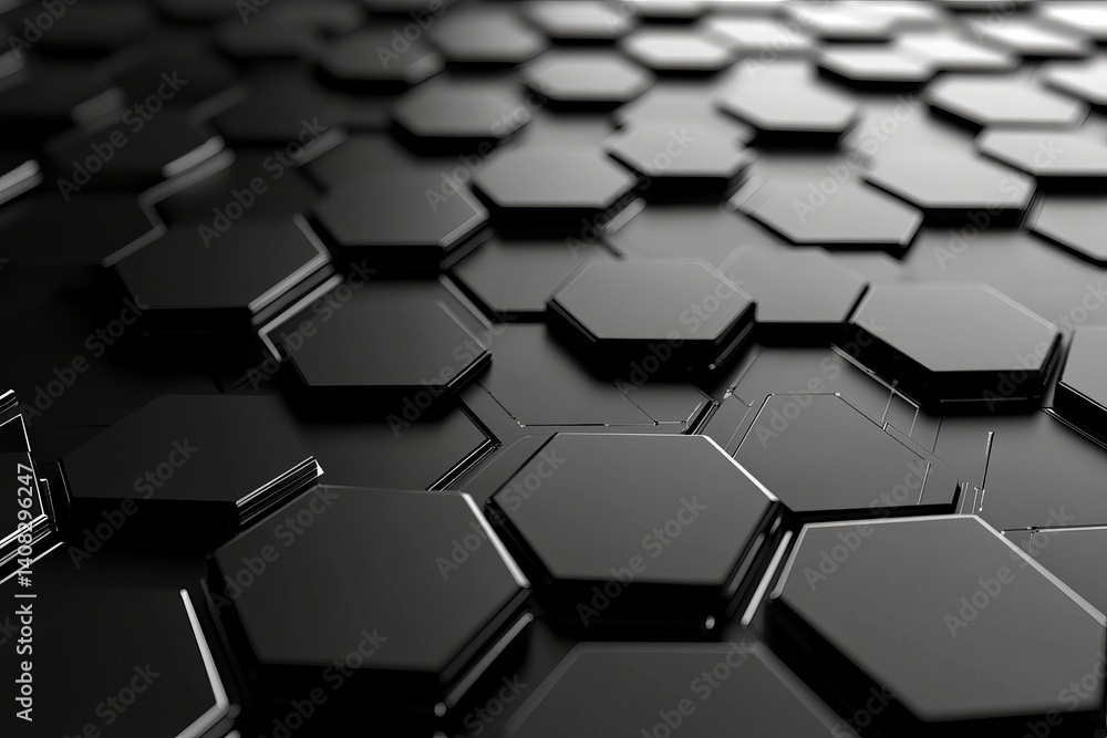 Poster a dark surface covered in a pattern of hexagonal shapes arranged closely together in a repeating des