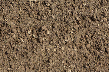 Top view of fertile soil for sowing plants, as background. Details of agricultural soil to improve the quality of crop plants.