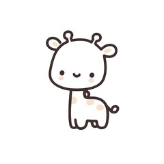 Sweet cartoon giraffe with spots, light beige and white, gentle animal character on a white background