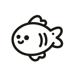Minimalist line art of a fish, black and white, aquatic creature illustration on a white background with copy space