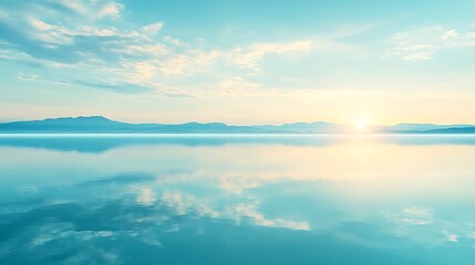 Fototapeta premium Serene sunrise over a tranquil lake reflecting a perfect sky.