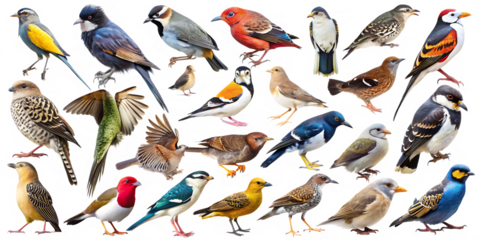 collection of the-most common european-birds isolated on white background PNG ai generated