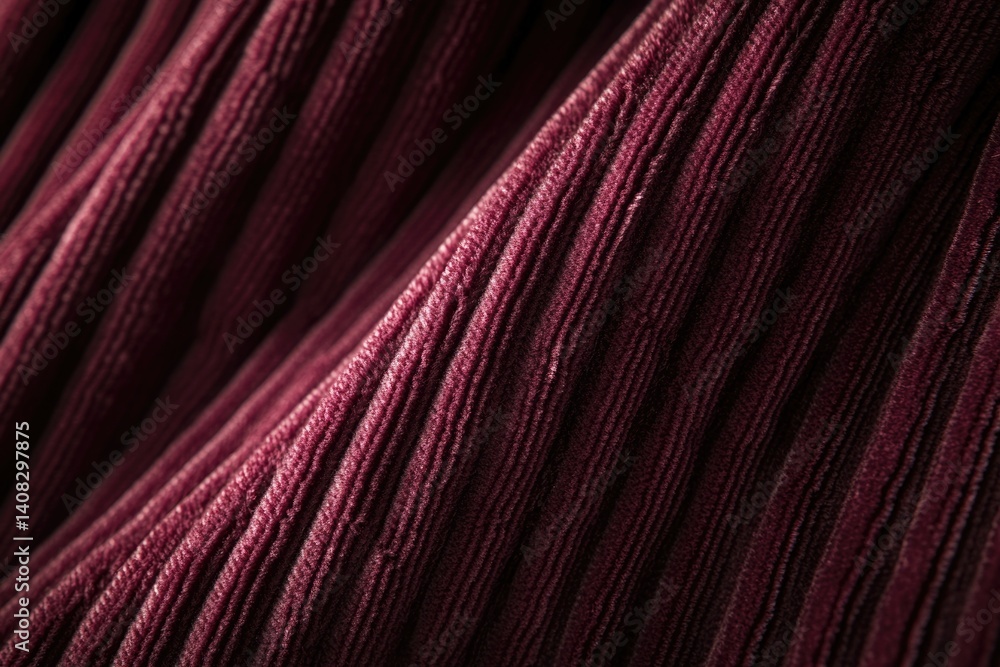 Poster close-up of a rich, dark red corduroy fabric with deep texture and parallel ridges.