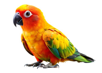 Colorful Sun conure parrot isolated on white background PNG