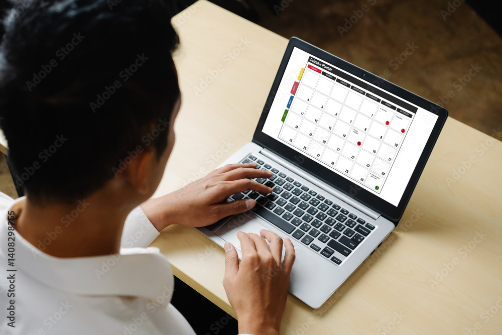 Poster calendar on computer software application for modish schedule planning for personal organizer and on