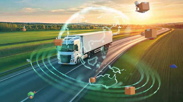 AI technology Futuristic Technology Autonomous. Global Logistics international delivery concept,  logistic and supply chain network distribution container Ship running for export import to customs