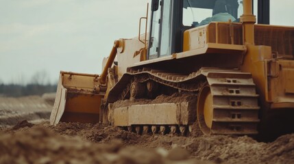 Heavy equipment operator moving dirt with a bulldozer. Featuring control and precision