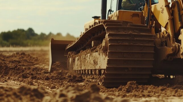 Heavy equipment operator moving dirt with a bulldozer. Featuring control and precision