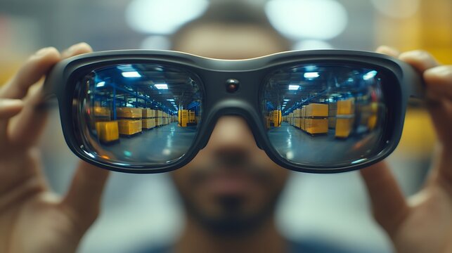 Industrial worker wearing augmented reality glasses.