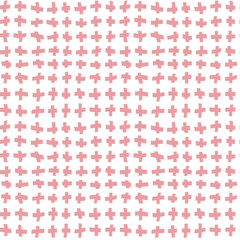 Pink seamless background. Cute geometric background for kids. Primitive careless sketch. Pastel crosses texture on white background. Vector illustration.