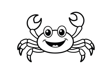 Line art illustration of a cartoon crab with big round eyes for kids coloring page.eps