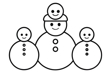happy snowman family line art icon