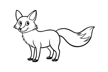 Line art illustration of a cartoon fox with a pointy nose for kids coloring page.eps