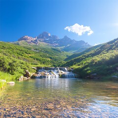 Naklejka premium Mountain Waterfall Scenic View (2)