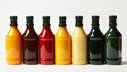 Seven Colorful Bottles in a Row, Product Photography, Composition, Bottles, Drinks, Food Photography Bottles, Product Photography