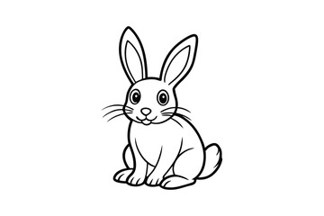 Line art illustration of a cartoon rabbit sitting with its ears pointing up for kids coloring page.eps