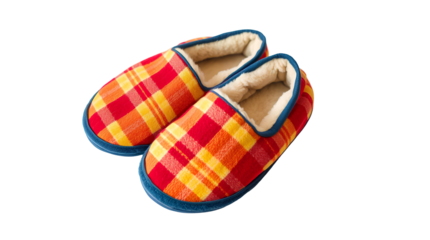Photo of red checked wool slippers isolated on transparent background.png