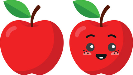 Red apple with kawaii eyes. Flat design vector illustration of red apple.