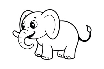 Line art illustration of a happy elephant with large floppy ears for kids coloring page.eps