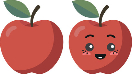 Red apple with kawaii eyes. Flat design vector illustration of red apple.
