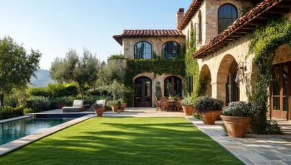 Fototapeta premium Tuscan Villa with Pool and Landscaped Garden