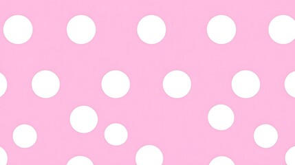 Pink backdrop with a repeating pattern of white polka dots.