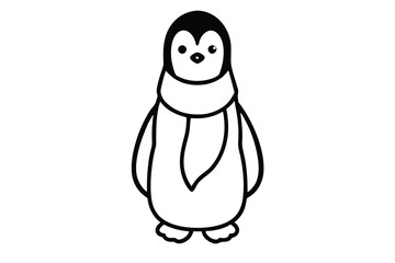 christmas penguin line art vector icon