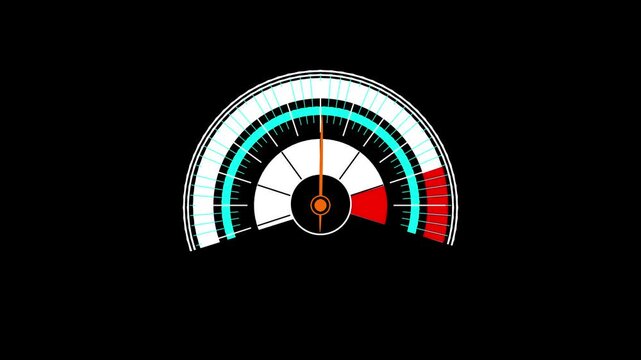 Car speedometer and moving pointer, on a black screen background. 4k animation.