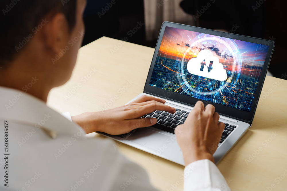 Poster cloud computing software for modish remote work and personal data storage