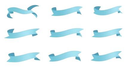 Light blue ribbon collection in various shapes and orientations.