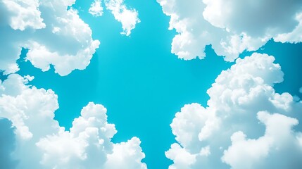 Bright sky filled with fluffy, white clouds.