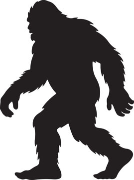 Silhouette Of Bigfoot Sasquatch Walking Mythical Creature Cryptid Animal Black And White