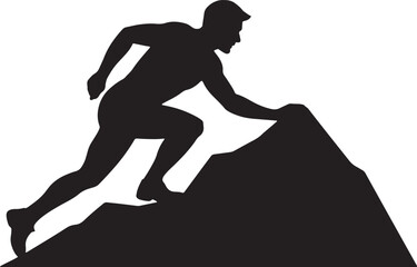Silhouette Of Determined Athlete Climbing Mountain In Powerful Black And White Image