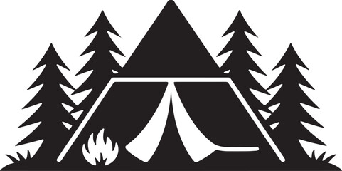 Obraz premium Camping Tent With Trees And Campfire Minimalist Vector Illustration Graphic