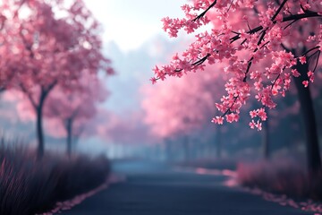 Fototapeta premium Blossoming trees along a tranquil path.