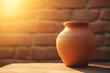 Clay pot basking in warm sunlight glow.