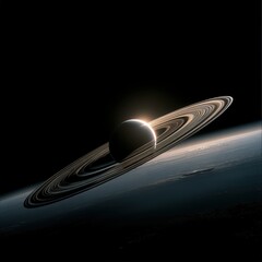 Exploring a ringed planet outer space vertical photograph cosmic environment hyperrealistic view planetary aesthetics