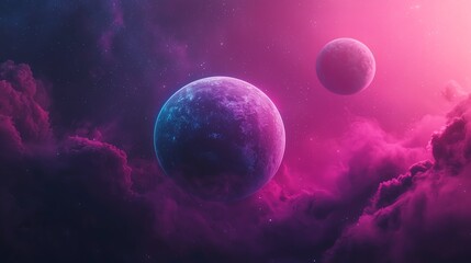 Colorful cosmic scene with two distant planets.