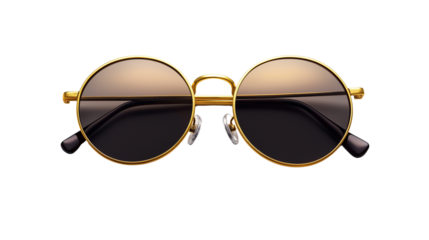 Flat lay of a pair of vintage round sunglasses, isolated on white background, PNG format, hyper-detailed, top view, cinematic lighting