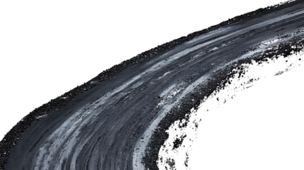 Curved asphalt road isolated on white background PNG