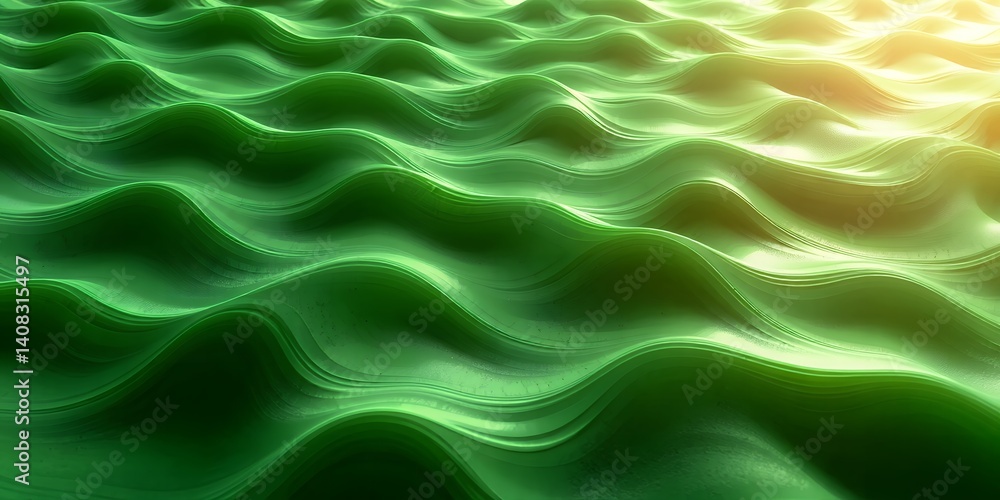 Poster A green abstract wavy surface with subtle light reflecting on the undulating forms creating depth