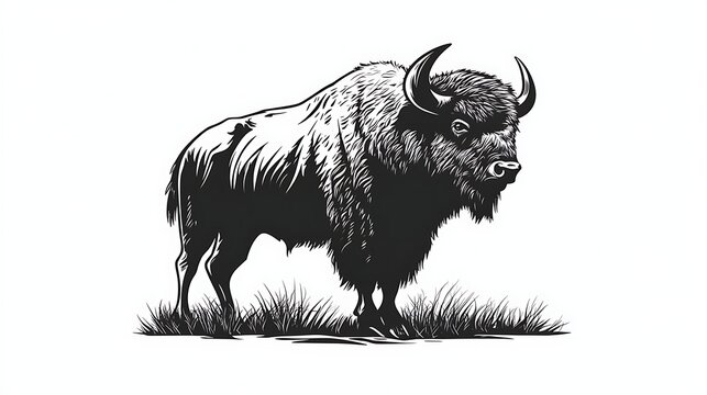 Standing buffalo in bold line vector style images