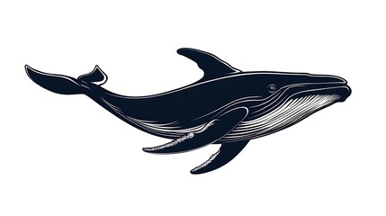 Whale logo design in clean vector outline illustration