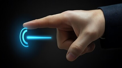 A hand interacts with a glowing, digital interface.