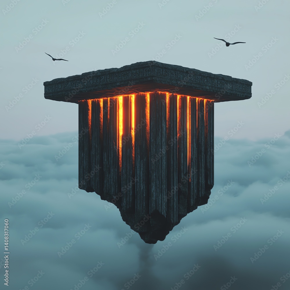 Aufkleber futuristic structure floating in the clouds.