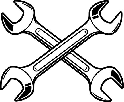 Crossed wrenches symbolizing repair tools for mechanics and handymen in a workshop setting
