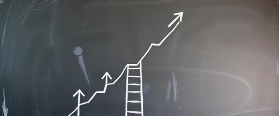 Chalkboard with career ladder drawn, arrows pointing upwards, success, business