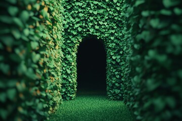 Obraz premium Lush green maze with ivy-covered arches.
