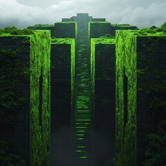 Lush green ruins reclaimed by nature's beauty.