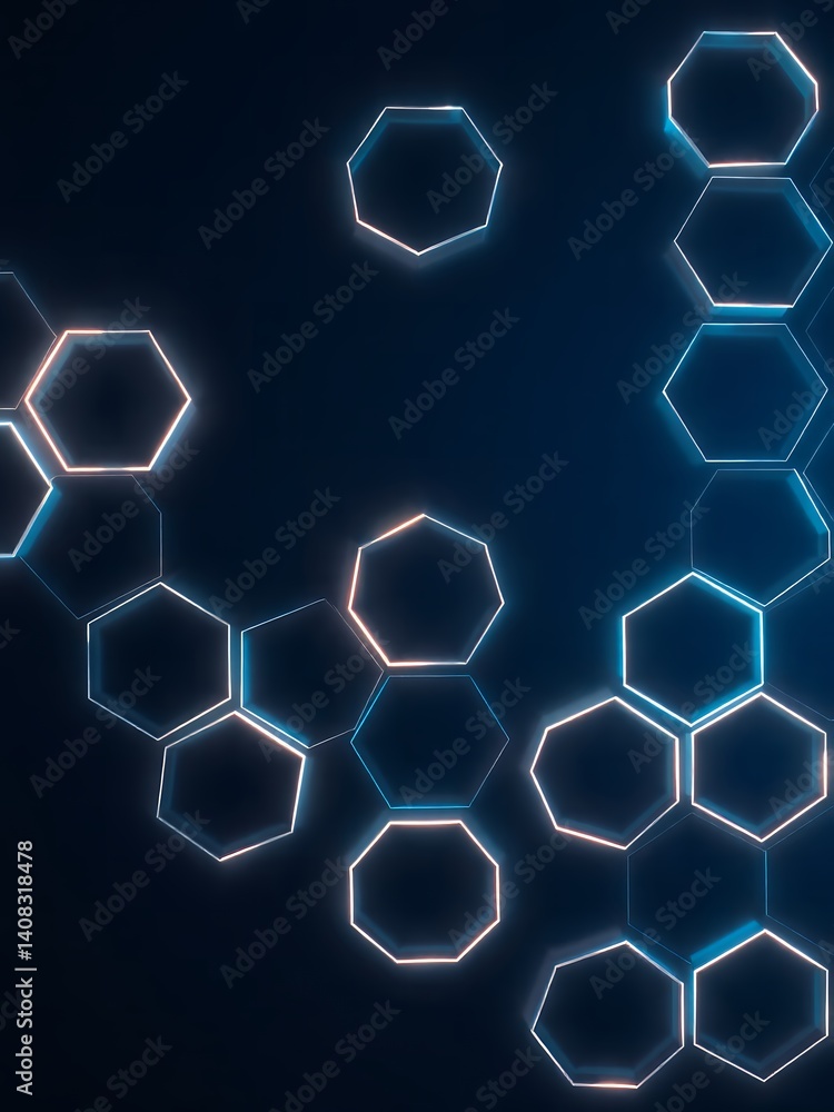 Aufkleber illuminated hexagons arranged in a cluster against a dark blue and black gradient background